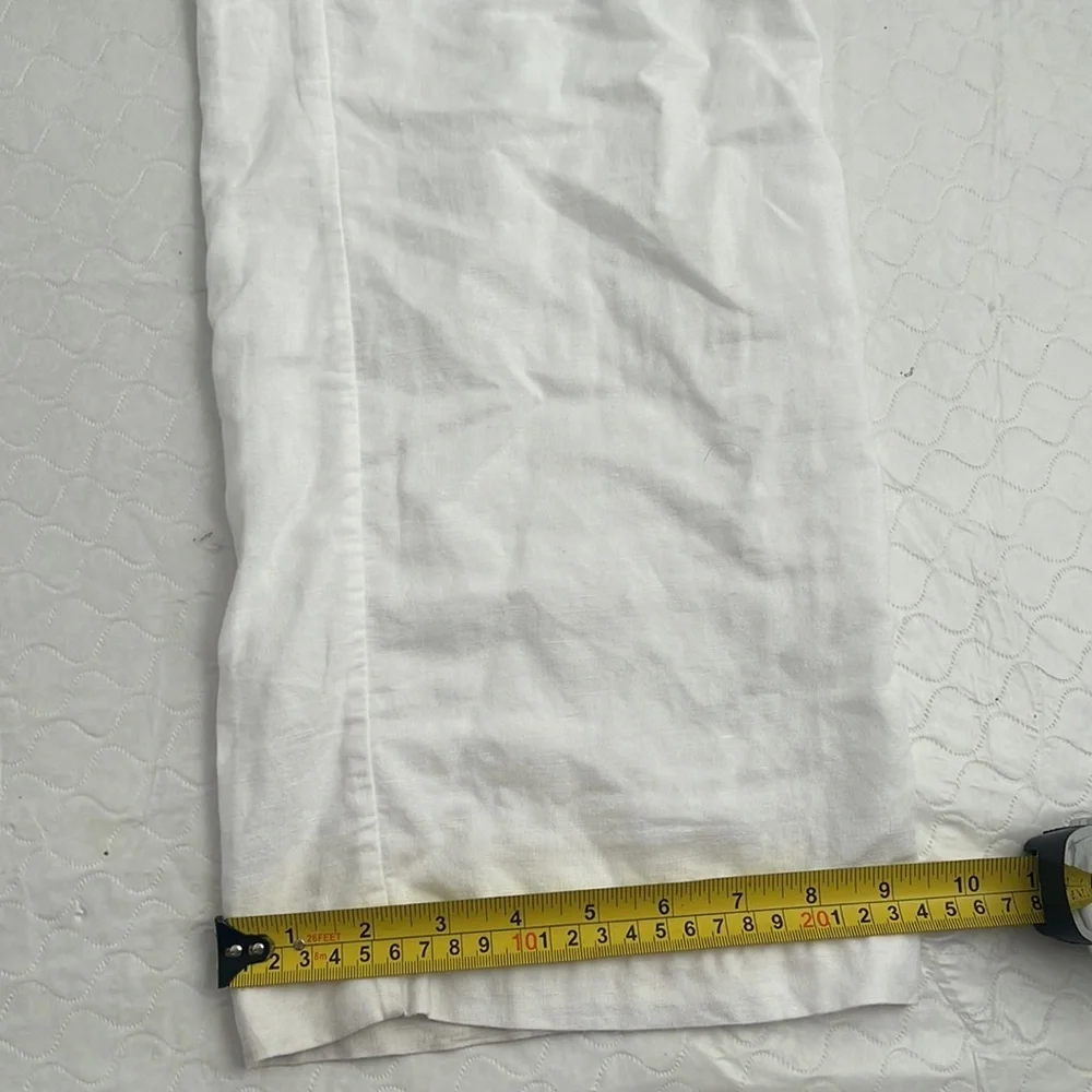 H&M white linen wide leg roll up pants